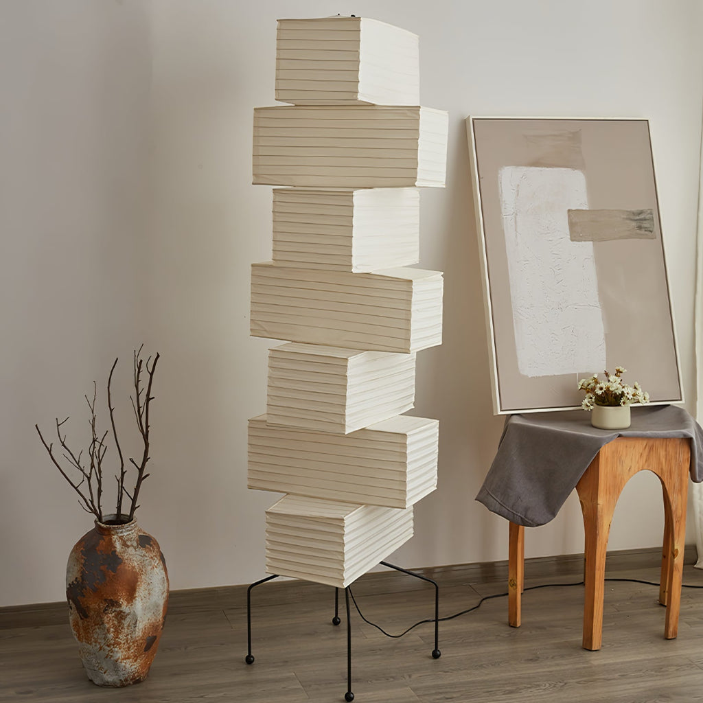 Decolune Sora Stacked Rice Paper Floor Lamp Black & White