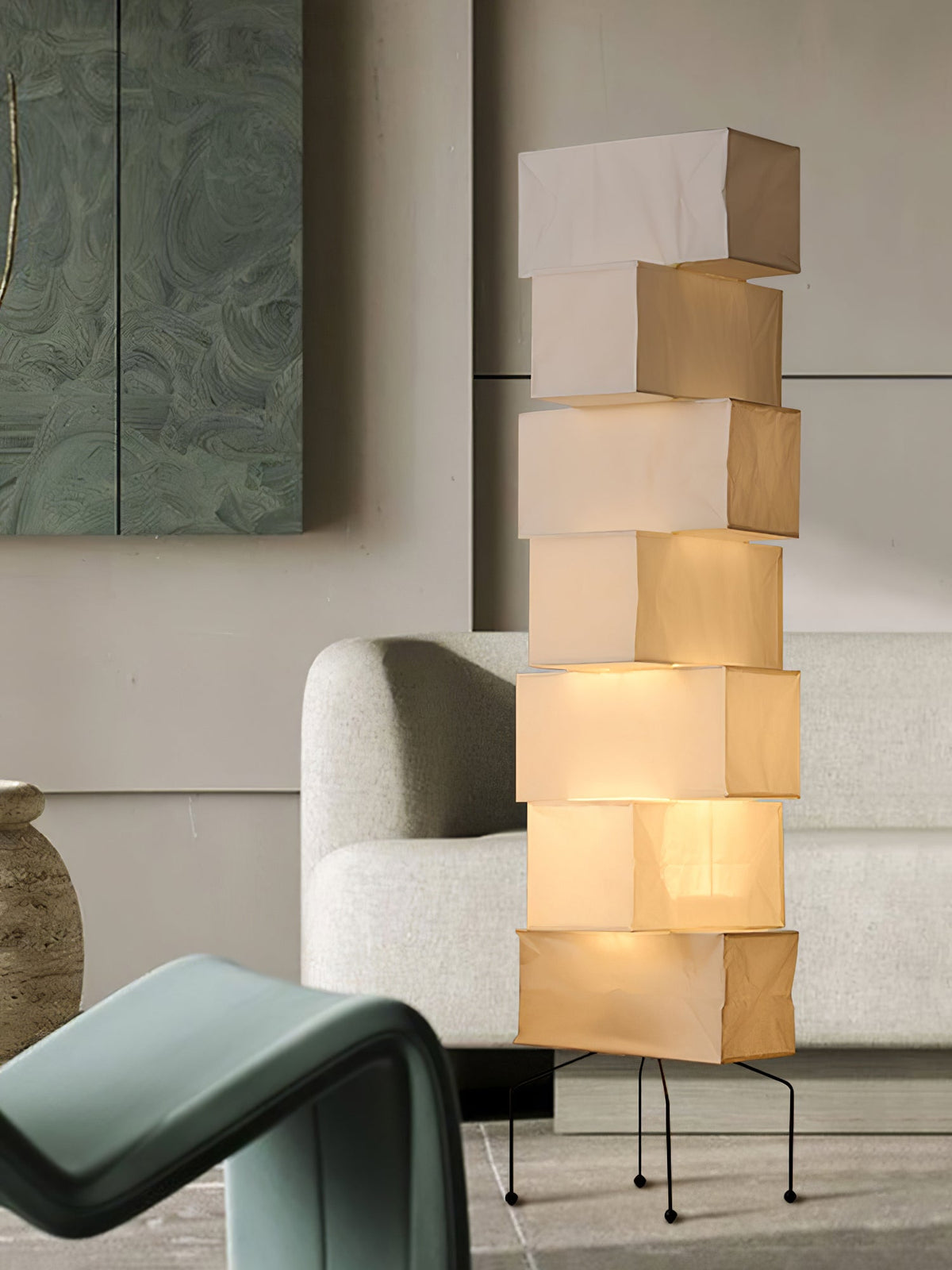 Decolune Sora Stacked Rice Paper Floor Lamp Black & White