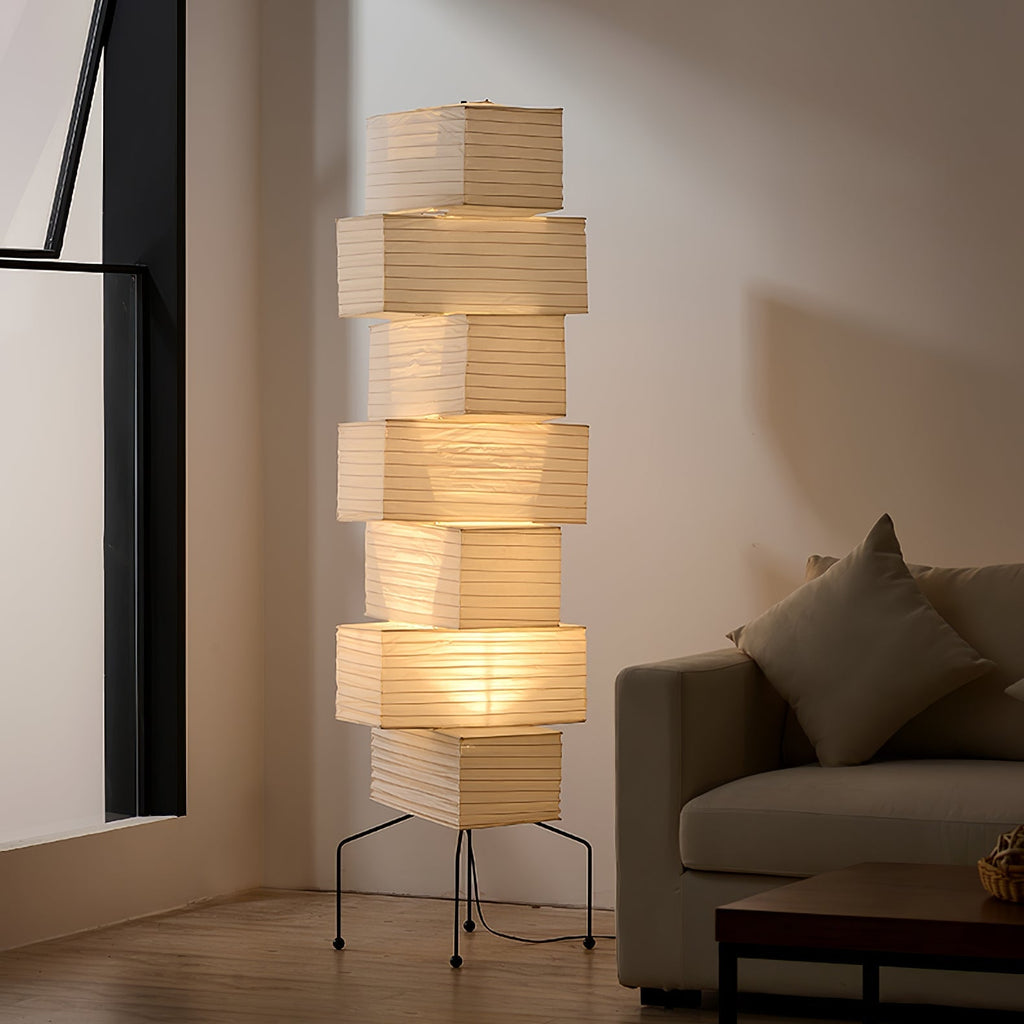 Decolune Sora Stacked Rice Paper Floor Lamp Black & White