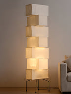 Decolune Sora Stacked Rice Paper Floor Lamp Black & White