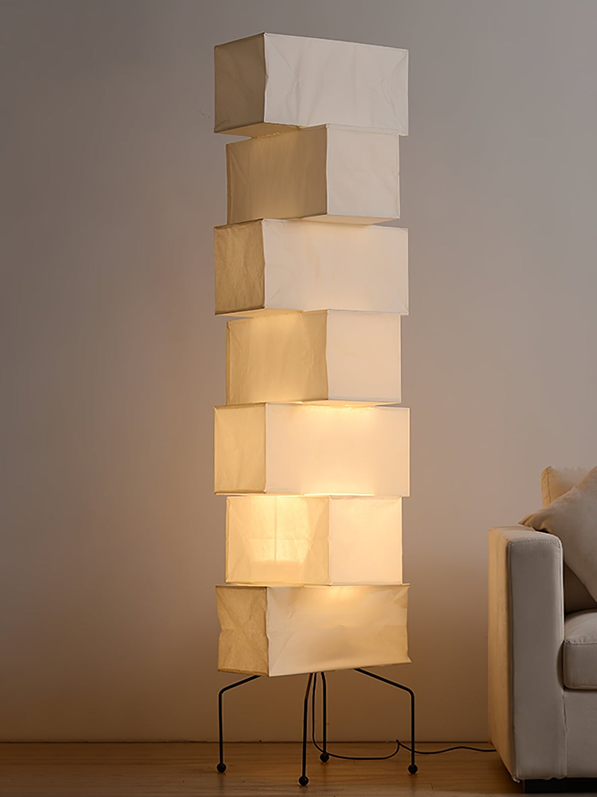 Decolune Sora Stacked Rice Paper Floor Lamp Black & White