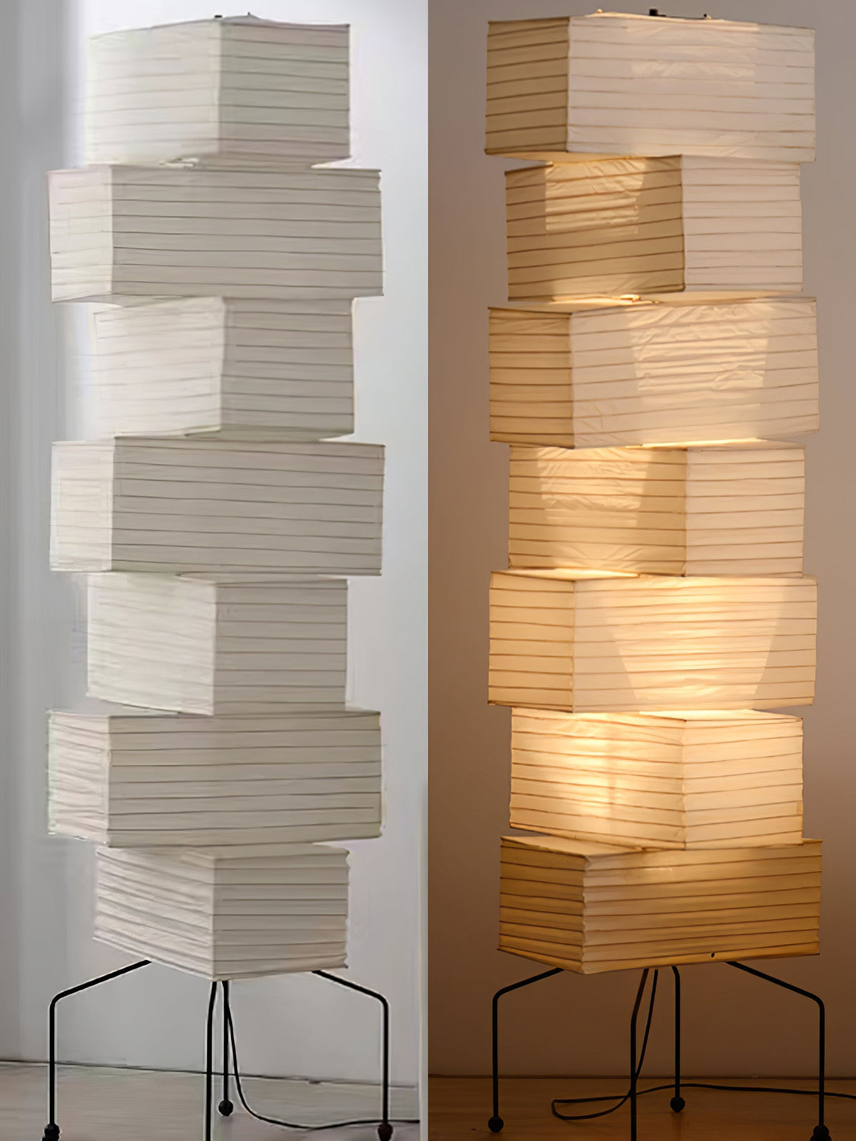Decolune Sora Stacked Rice Paper Floor Lamp Black & White