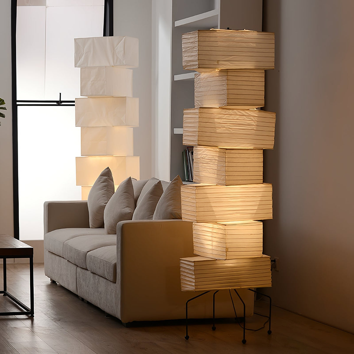 Decolune Sora Stacked Rice Paper Floor Lamp Black & White