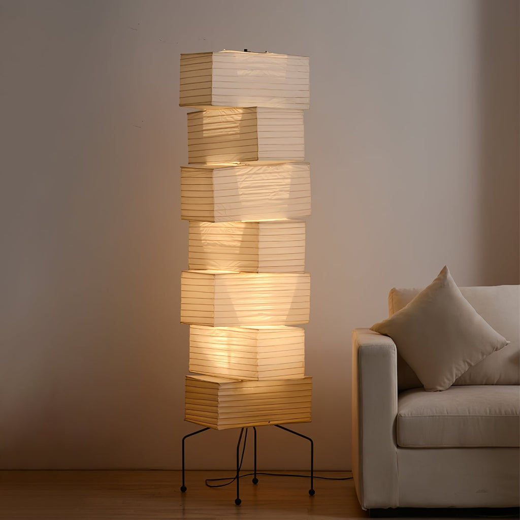 Decolune Sora Stacked Rice Paper Floor Lamp Black & White