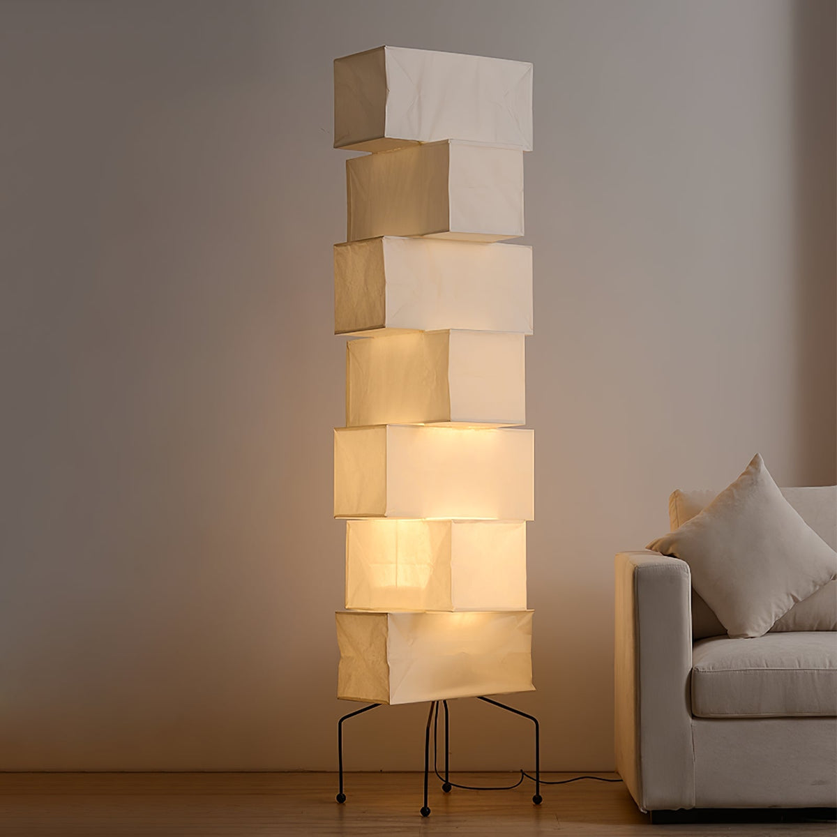 Decolune Sora Stacked Rice Paper Floor Lamp Black & White