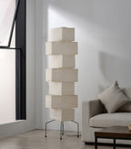Decolune Sora Stacked Rice Paper Floor Lamp Black & White