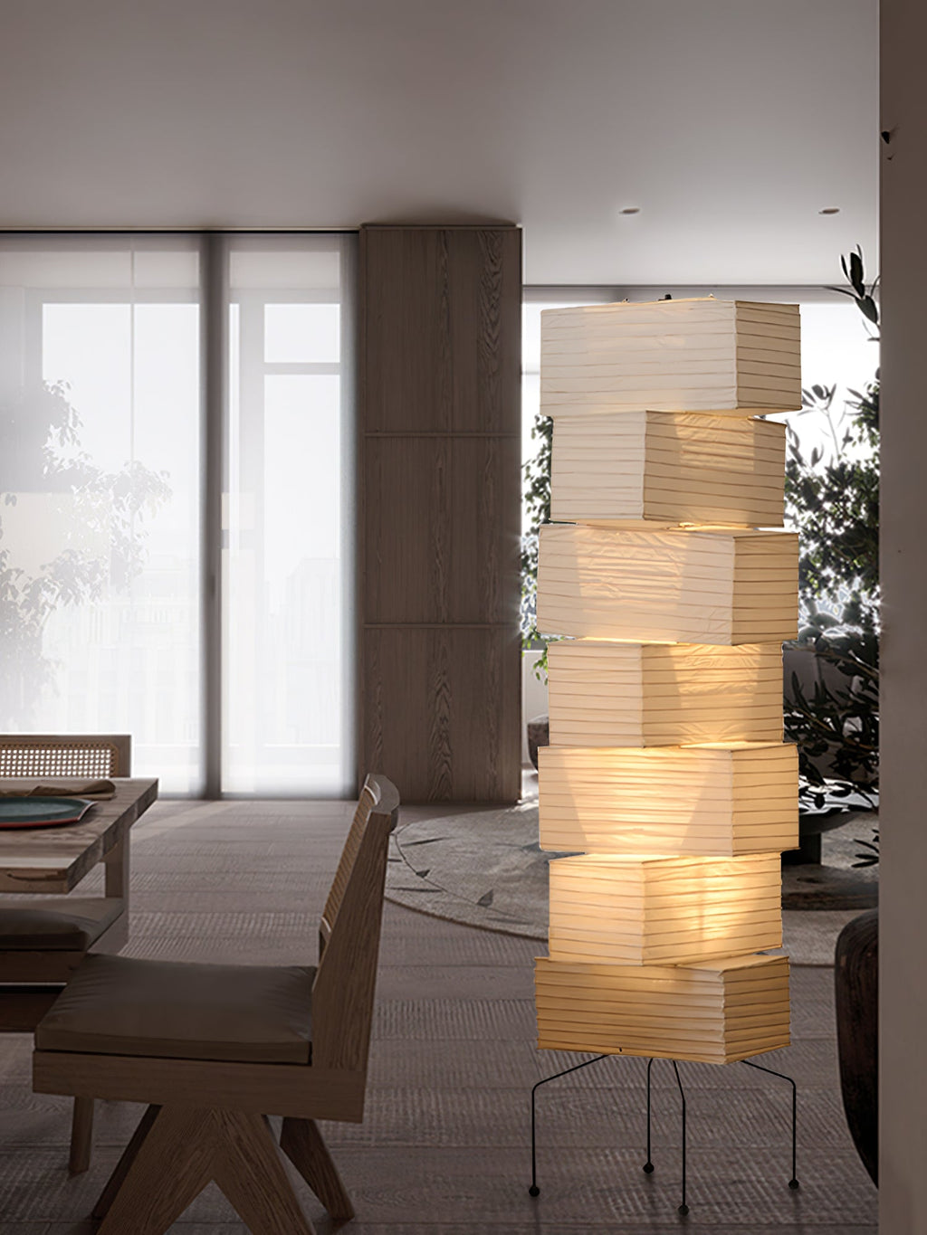 Decolune Sora Stacked Rice Paper Floor Lamp Black & White