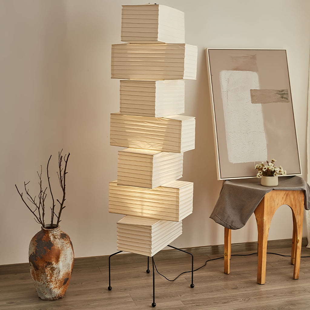 Decolune Sora Stacked Rice Paper Floor Lamp Black & White