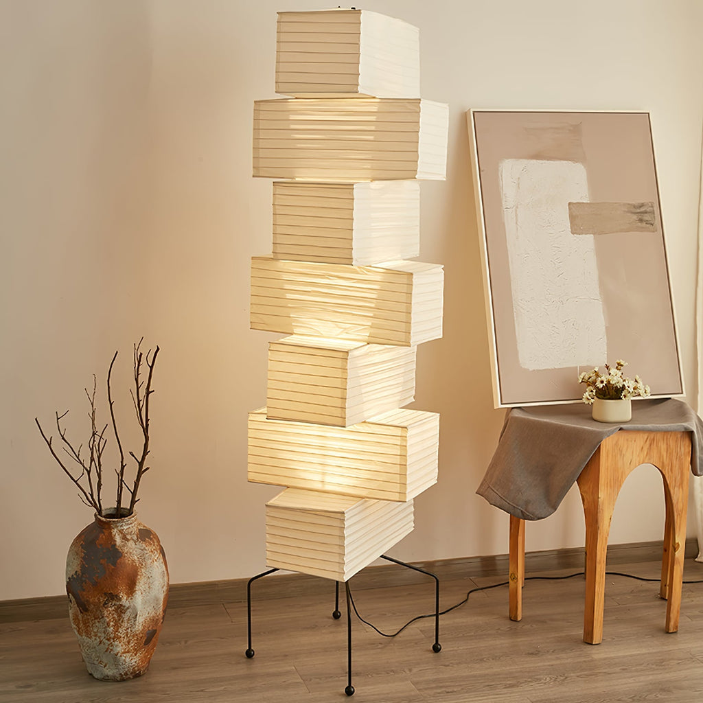 Decolune Sora Stacked Rice Paper Floor Lamp Black & White