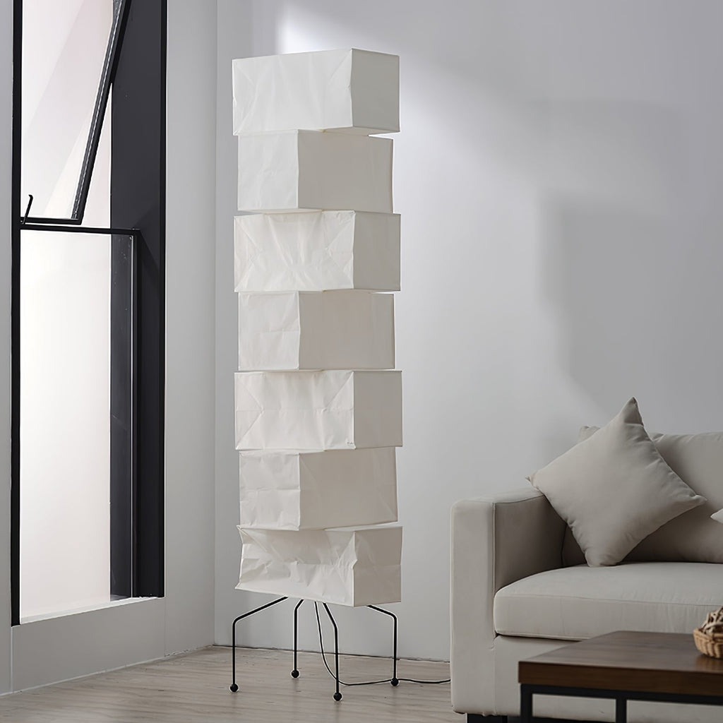 Decolune Sora Stacked Rice Paper Floor Lamp Black & White