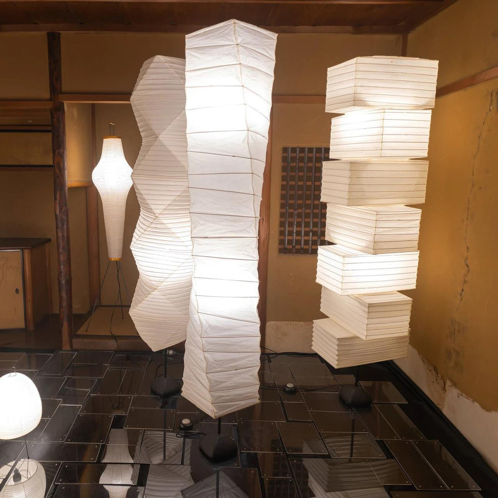 Decolune Sora Stacked Rice Paper Floor Lamp Black & White