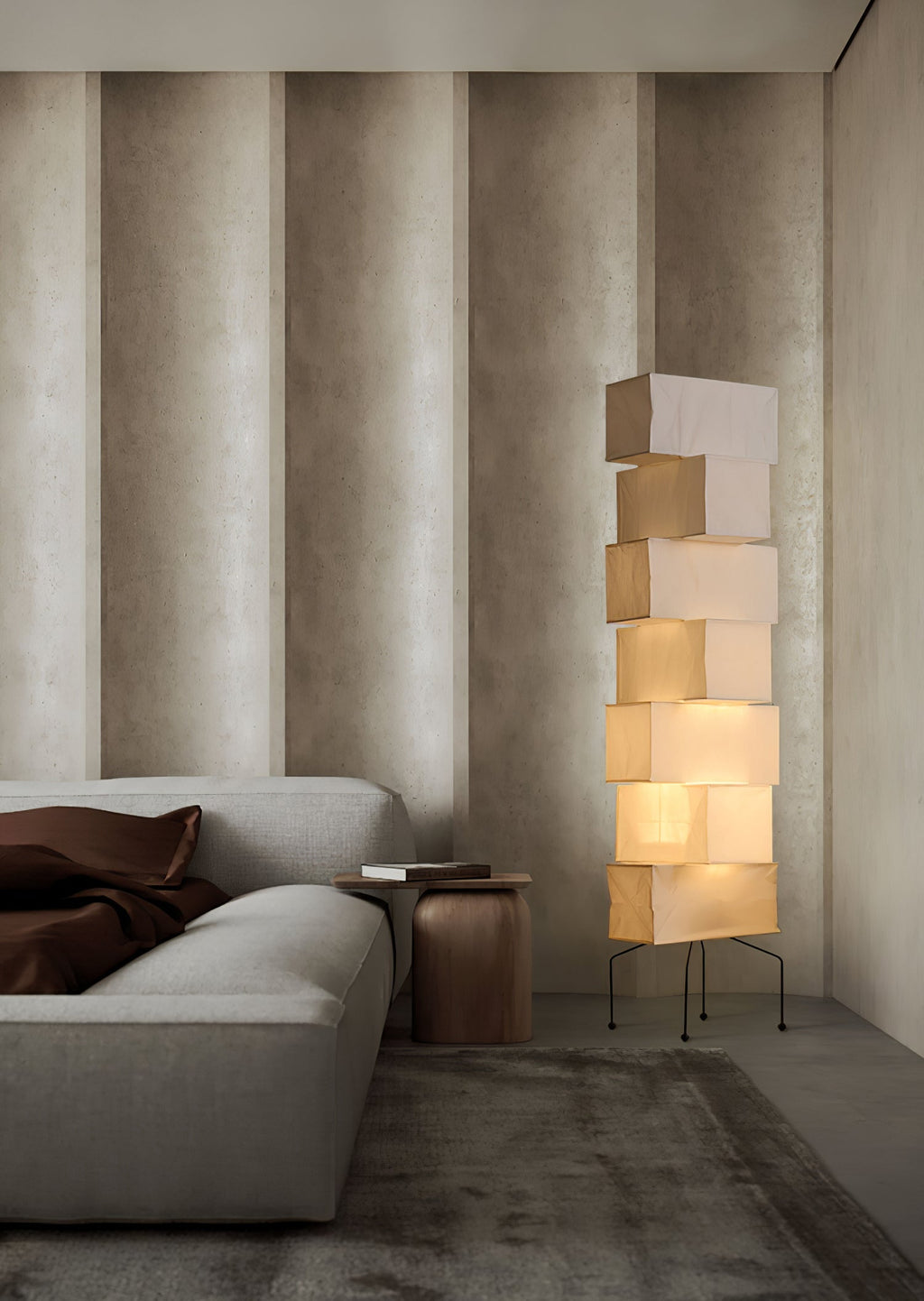 Decolune Sora Stacked Rice Paper Floor Lamp Black & White