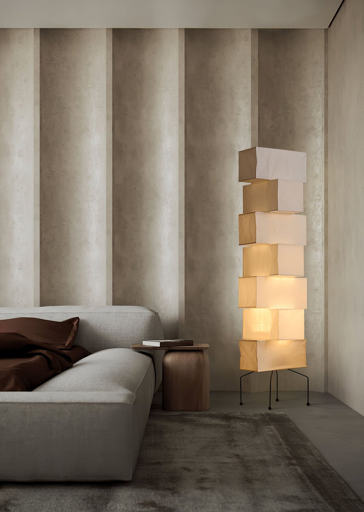 Decolune Sora Stacked Rice Paper Floor Lamp Black & White