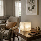 Alabaster Cubic Table Lamp Spanish Natural Stone Integrated LED Warm Light Bedside Living Room — 3 Sizes
