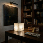Alabaster Cubic Table Lamp Spanish Natural Stone Integrated LED Warm Light Bedside Living Room — 3 Sizes