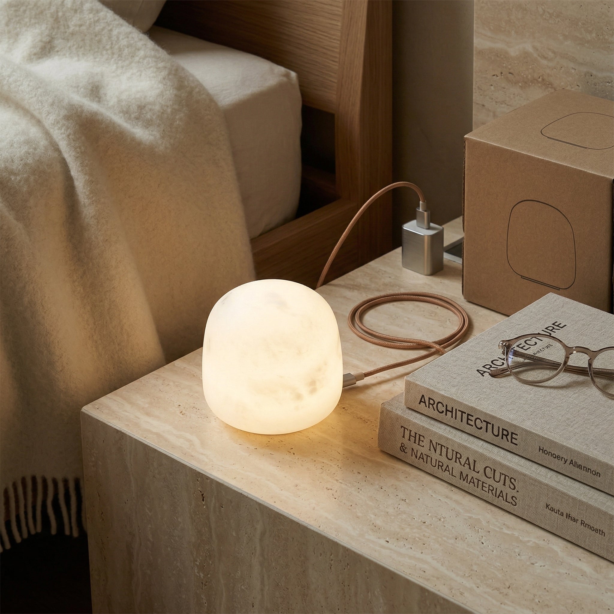 Alabaster Portable Cordless Table Lamp Built-in Battery Rechargeable Warm LED Bedside Outdoor — 3 Colors