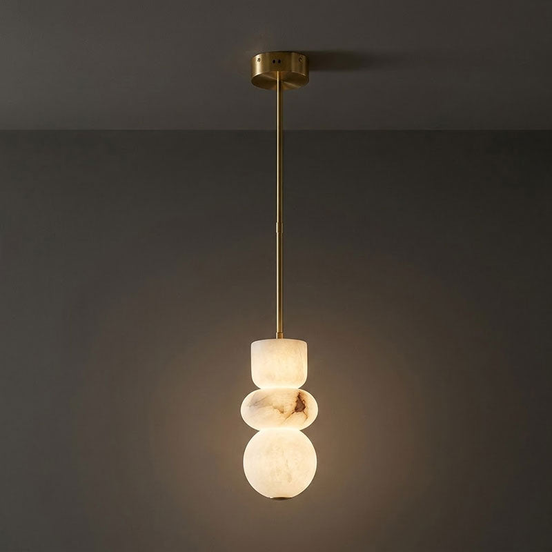 Alabaster Totem Pendant Lamp Stacked Natural Stone LED Warm White Dining Room Bedroom — 5 Configurations