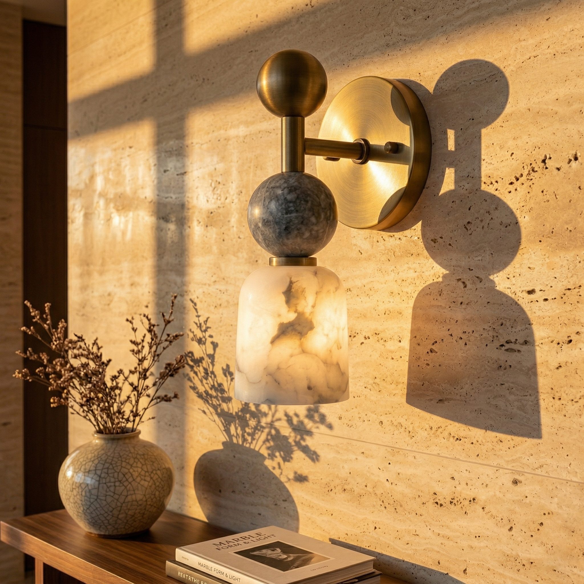 Flume Alabaster Wall Lamp Natural Stone LED Elongated Form Bedroom Living Room — 3 Size Options