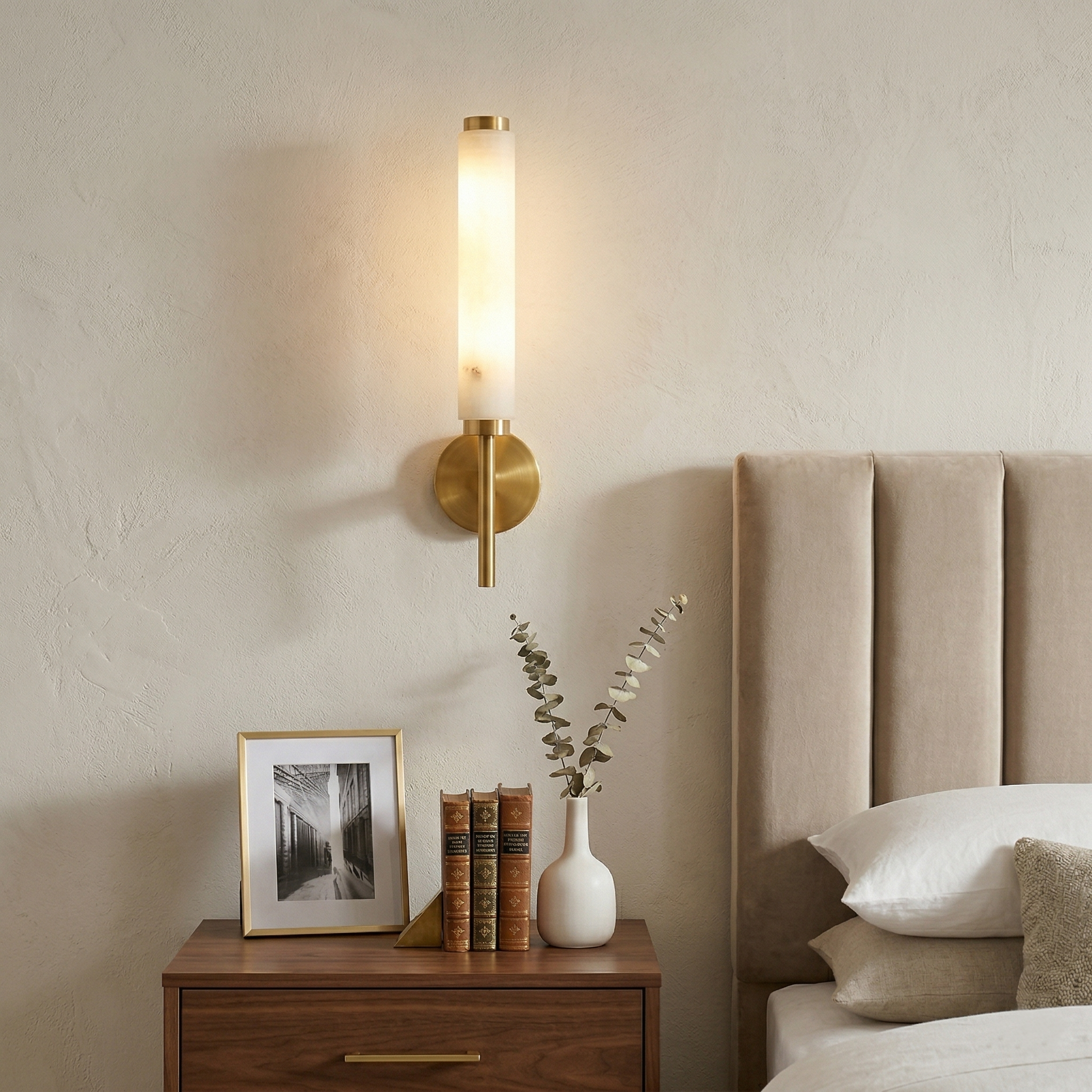 Brindisi Alabaster Wall Lamp Brass Black Dimmable Bedroom Living Room — 1 to 2 Heads