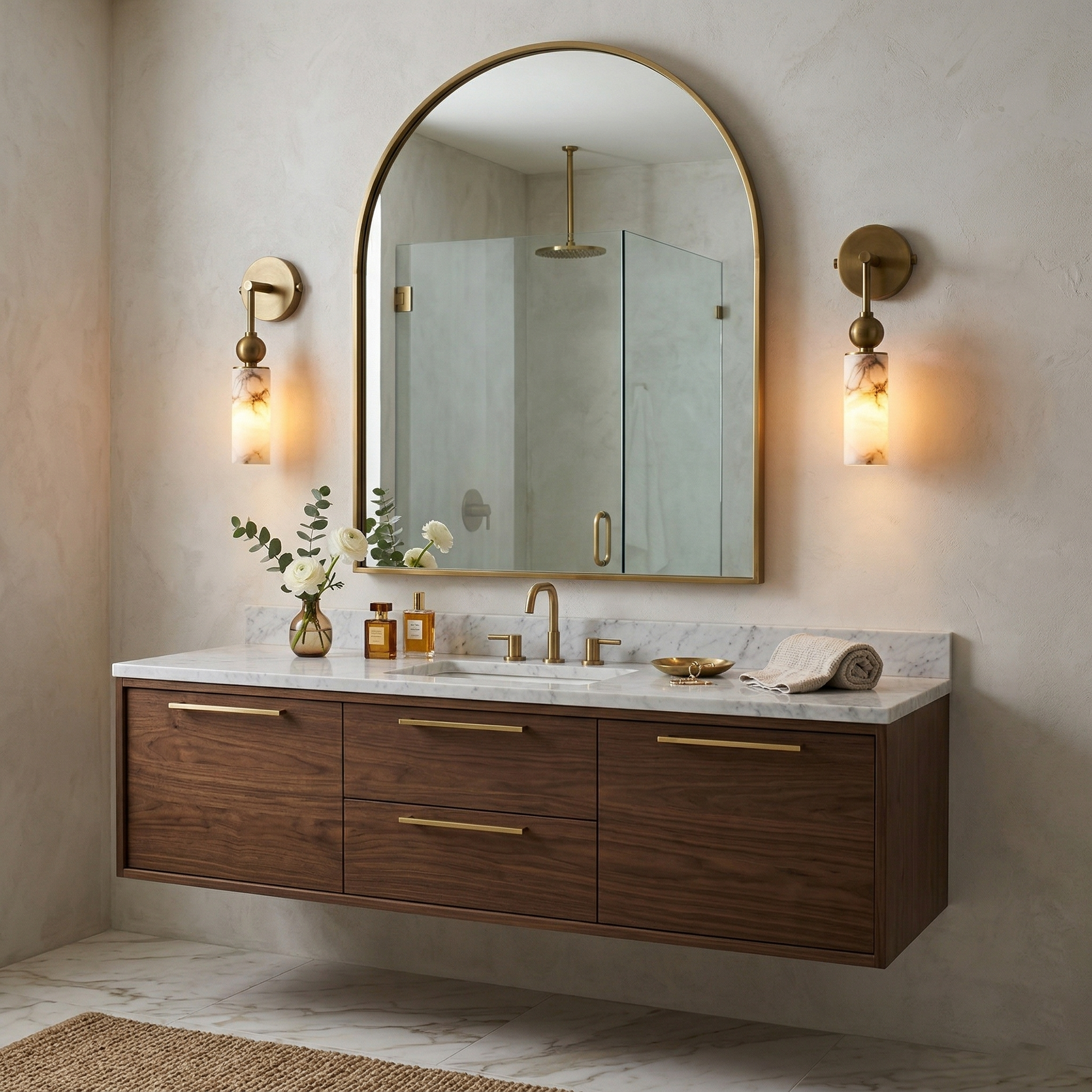 Harlin Alabaster Wall Lamp Brass Black Nickel Hallway Bedroom Bathroom — 1 to 2 Heads