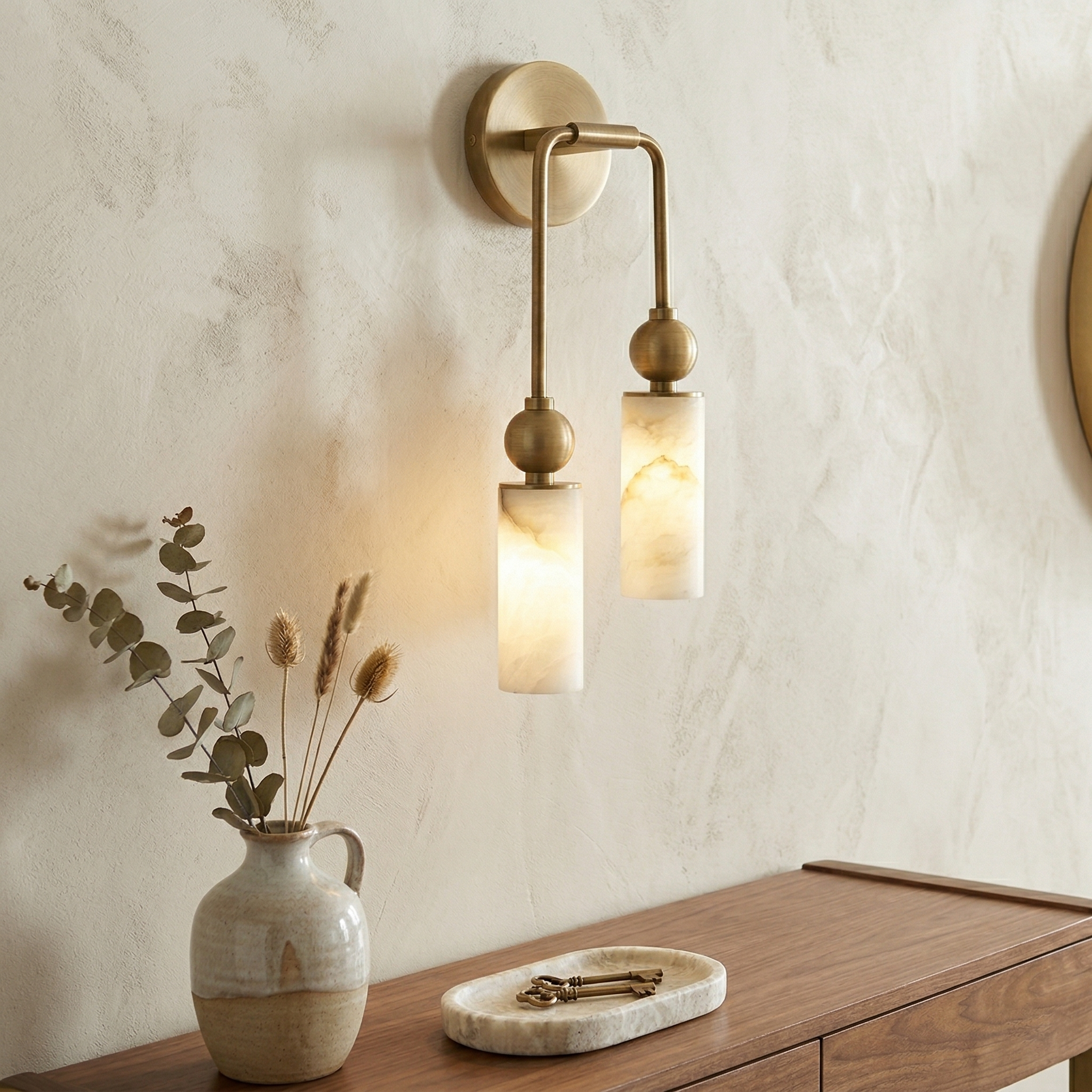 Harlin Alabaster Wall Lamp Brass Black Nickel Hallway Bedroom Bathroom — 1 to 2 Heads