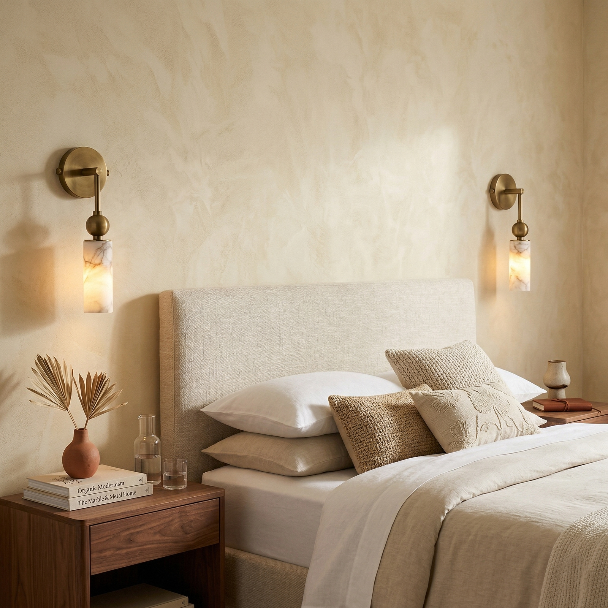 Harlin Alabaster Wall Lamp Brass Black Nickel Hallway Bedroom Bathroom — 1 to 2 Heads