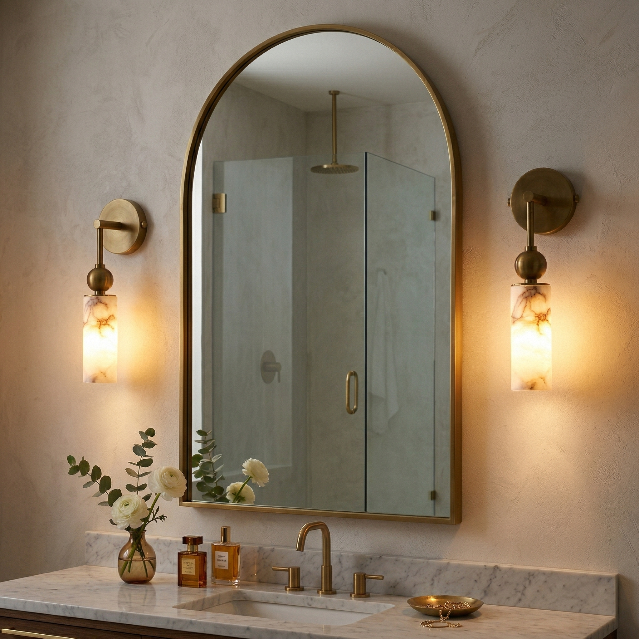Harlin Alabaster Wall Lamp Brass Black Nickel Hallway Bedroom Bathroom — 1 to 2 Heads