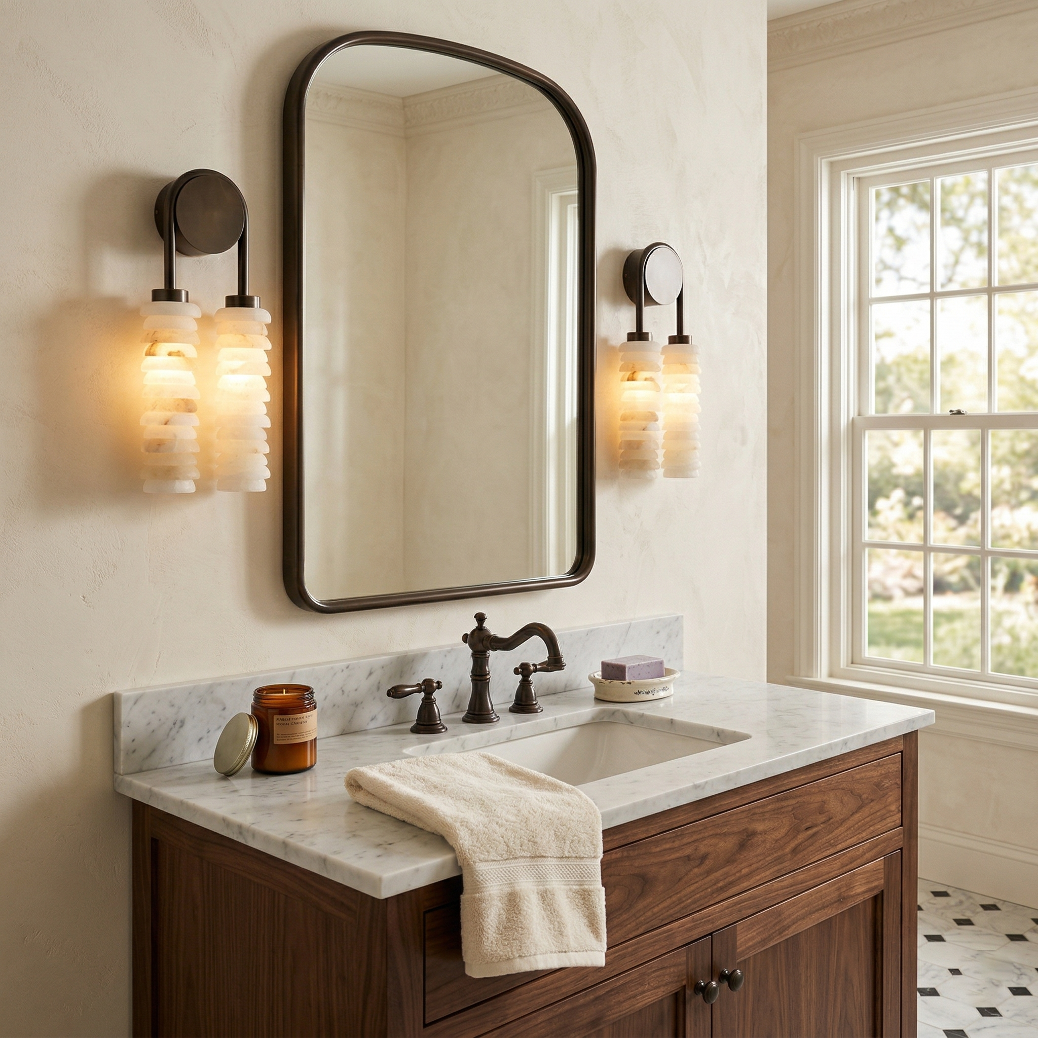Payson Alabaster Wall Lamp Large Format Natural Stone LED Luxury Bedroom Living Room — 3 Plug Options