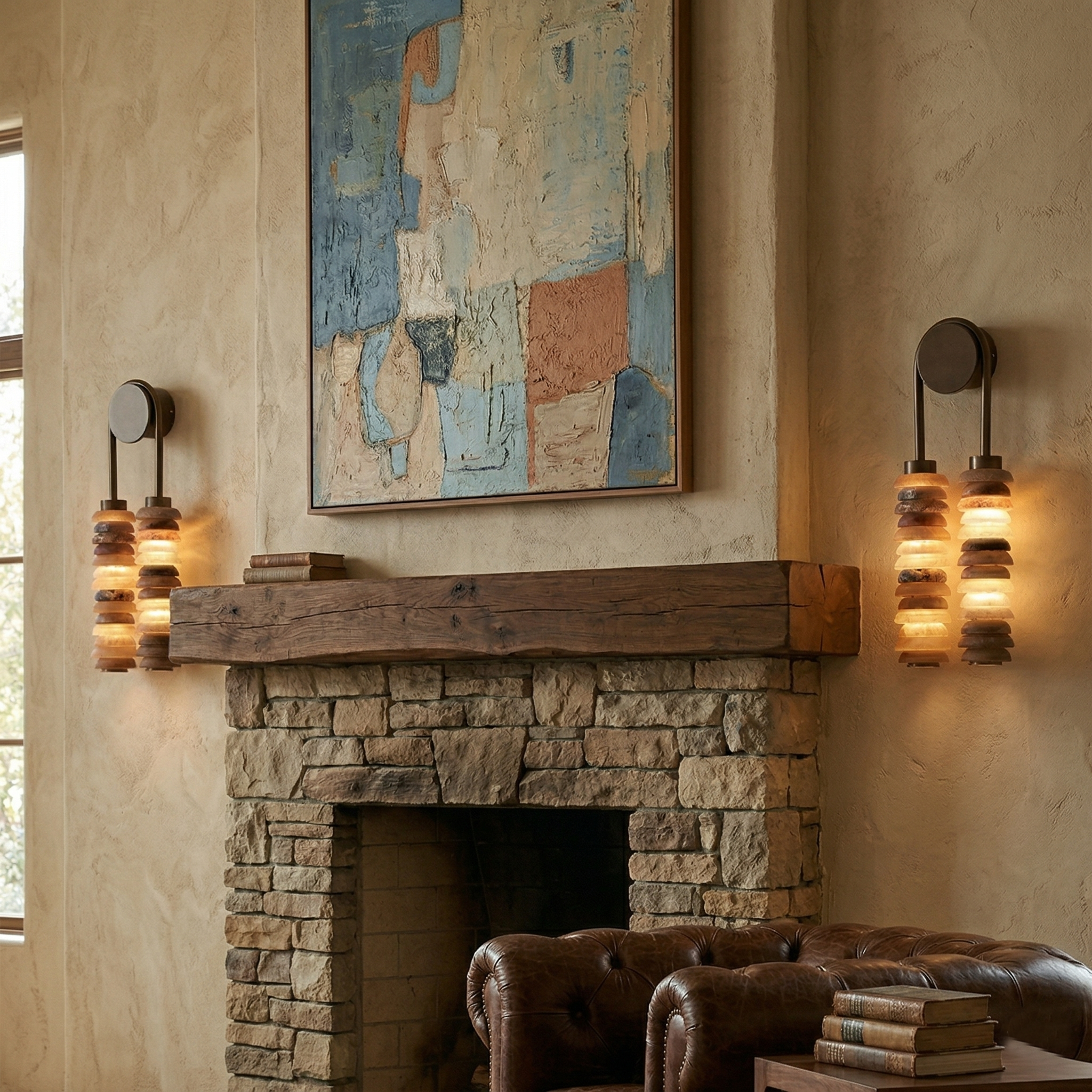 Payson Alabaster Wall Lamp Large Format Natural Stone LED Luxury Bedroom Living Room — 3 Plug Options