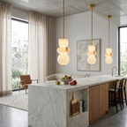 Alabaster Totem Pendant Lamp Stacked Natural Stone LED Warm White Dining Room Bedroom — 5 Configurations