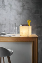 Alabaster Cubic Table Lamp Spanish Natural Stone Integrated LED Warm Light Bedside Living Room — 3 Sizes