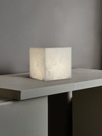 Alabaster Cubic Table Lamp Spanish Natural Stone Integrated LED Warm Light Bedside Living Room — 3 Sizes