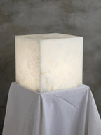 Alabaster Cubic Table Lamp Spanish Natural Stone Integrated LED Warm Light Bedside Living Room — 3 Sizes