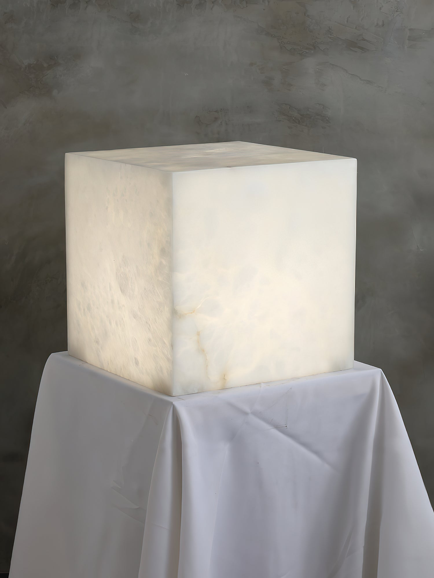 Alabaster Cubic Table Lamp Spanish Natural Stone Integrated LED Warm Light Bedside Living Room — 3 Sizes