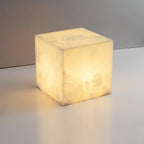 Alabaster Cubic Table Lamp Spanish Natural Stone Integrated LED Warm Light Bedside Living Room — 3 Sizes