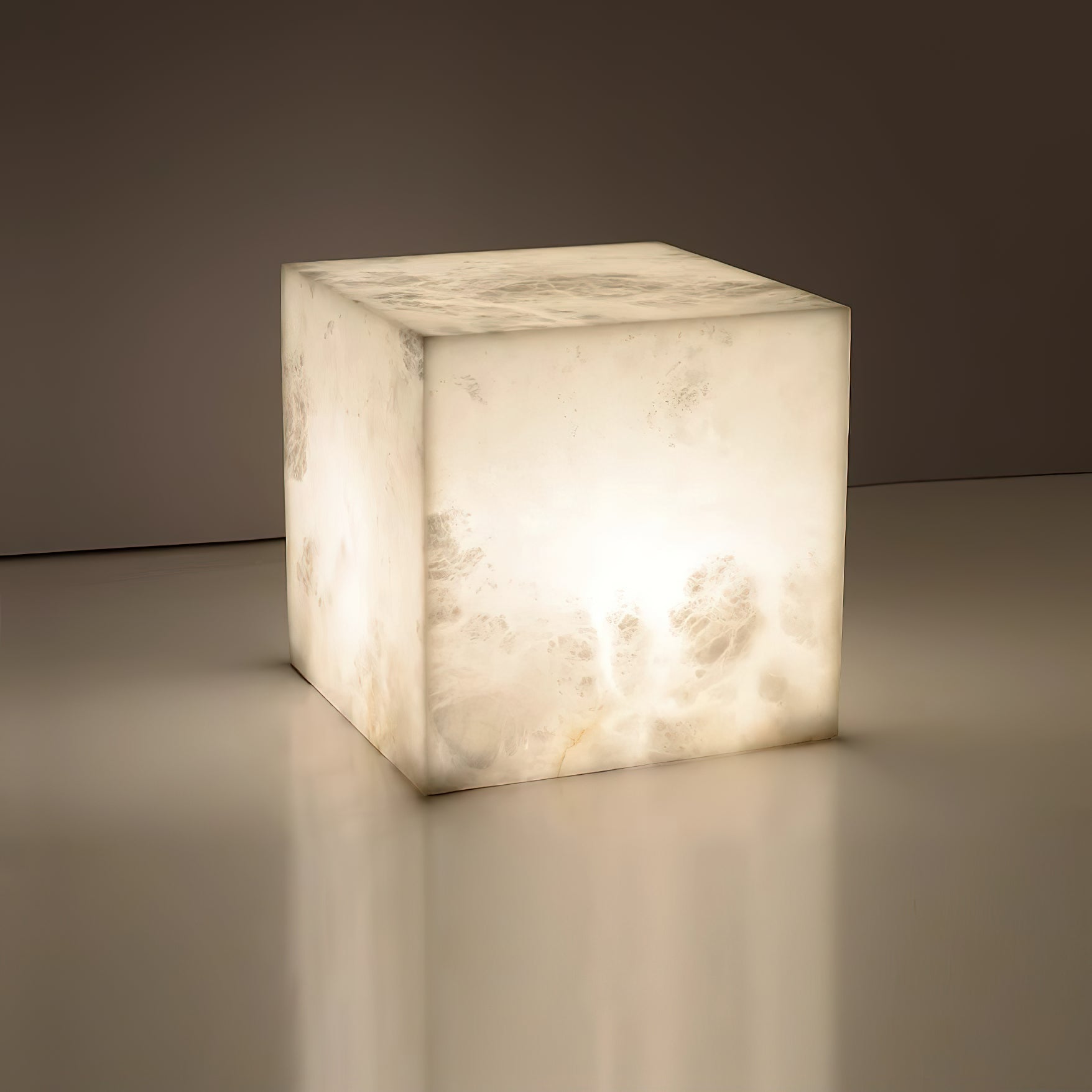 Alabaster Cubic Table Lamp Spanish Natural Stone Integrated LED Warm Light Bedside Living Room — 3 Sizes