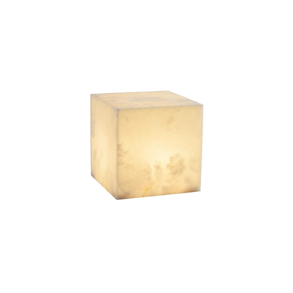 Alabaster Cubic Table Lamp Spanish Natural Stone Integrated LED Warm Light Bedside Living Room — 3 Sizes
