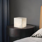 Alabaster Cubic Table Lamp Spanish Natural Stone Integrated LED Warm Light Bedside Living Room — 3 Sizes