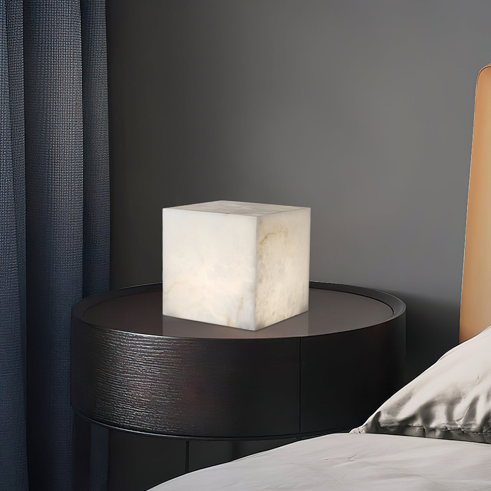 Alabaster Cubic Table Lamp Spanish Natural Stone Integrated LED Warm Light Bedside Living Room — 3 Sizes
