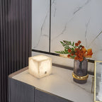 Alabaster Cubic Table Lamp Spanish Natural Stone Integrated LED Warm Light Bedside Living Room — 3 Sizes