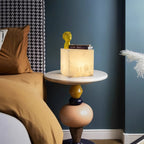 Alabaster Cubic Table Lamp Spanish Natural Stone Integrated LED Warm Light Bedside Living Room — 3 Sizes