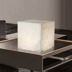 Alabaster Cubic Table Lamp Spanish Natural Stone Integrated LED Warm Light Bedside Living Room — 3 Sizes