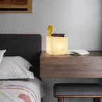 Alabaster Cubic Table Lamp Spanish Natural Stone Integrated LED Warm Light Bedside Living Room — 3 Sizes