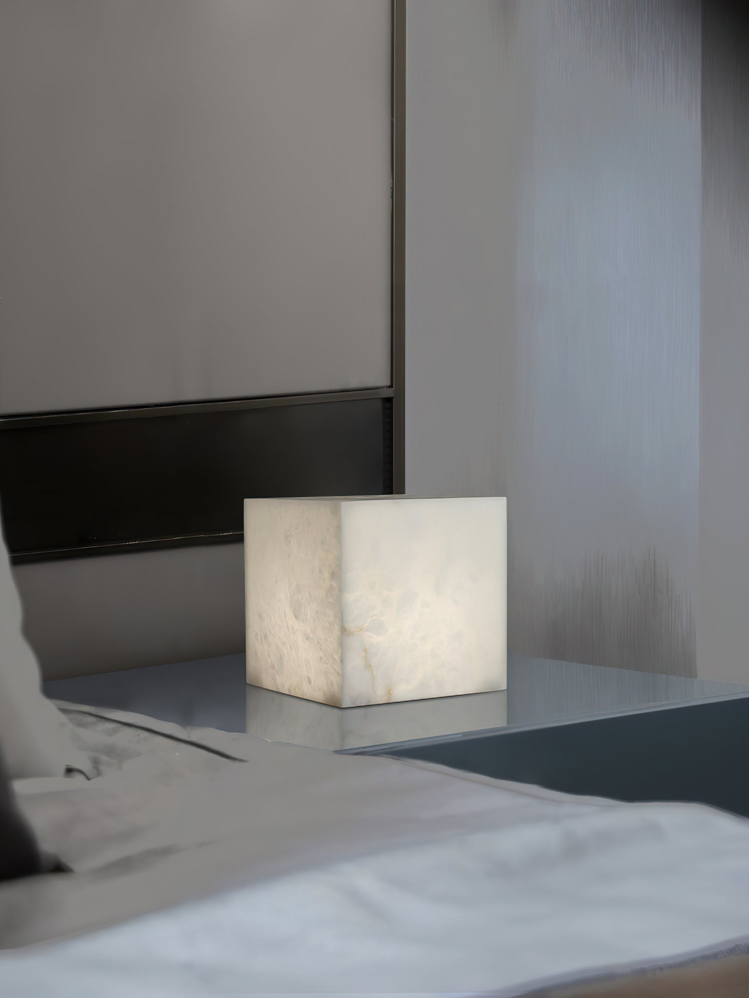 Alabaster Cubic Table Lamp Spanish Natural Stone Integrated LED Warm Light Bedside Living Room — 3 Sizes