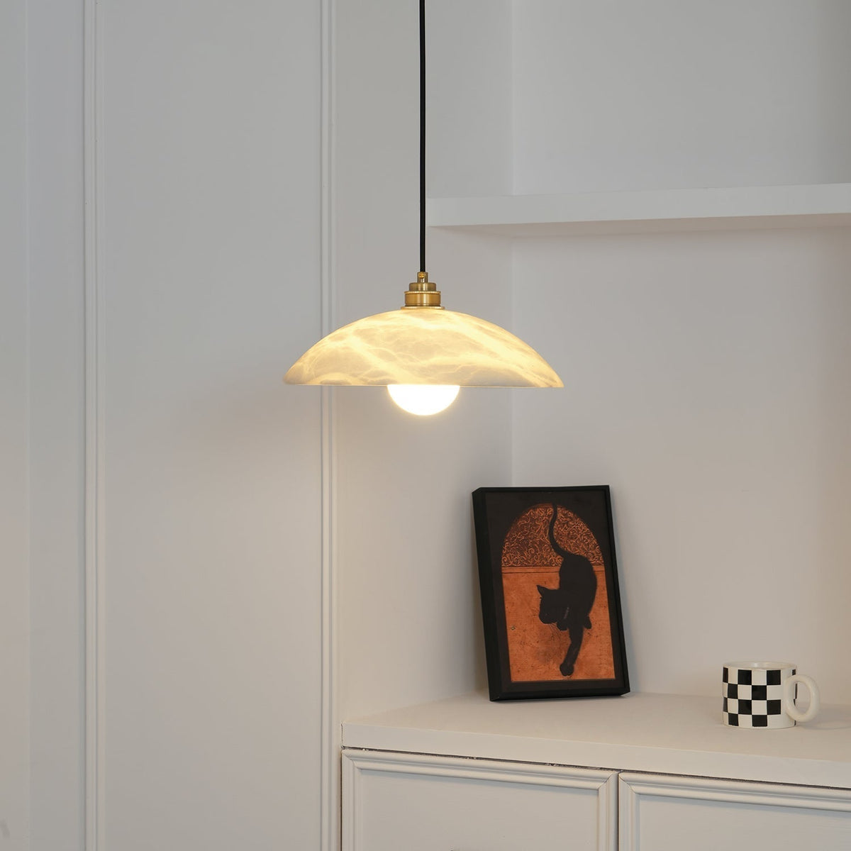 Delin Dome Pendant Light Alabaster &Brass