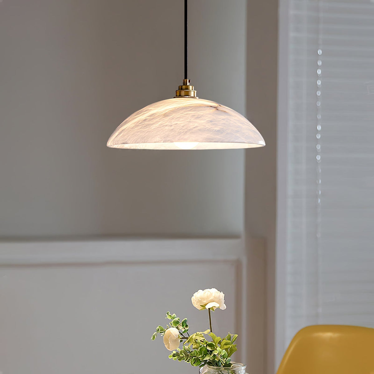 Delin Dome Pendant Light Alabaster &Brass