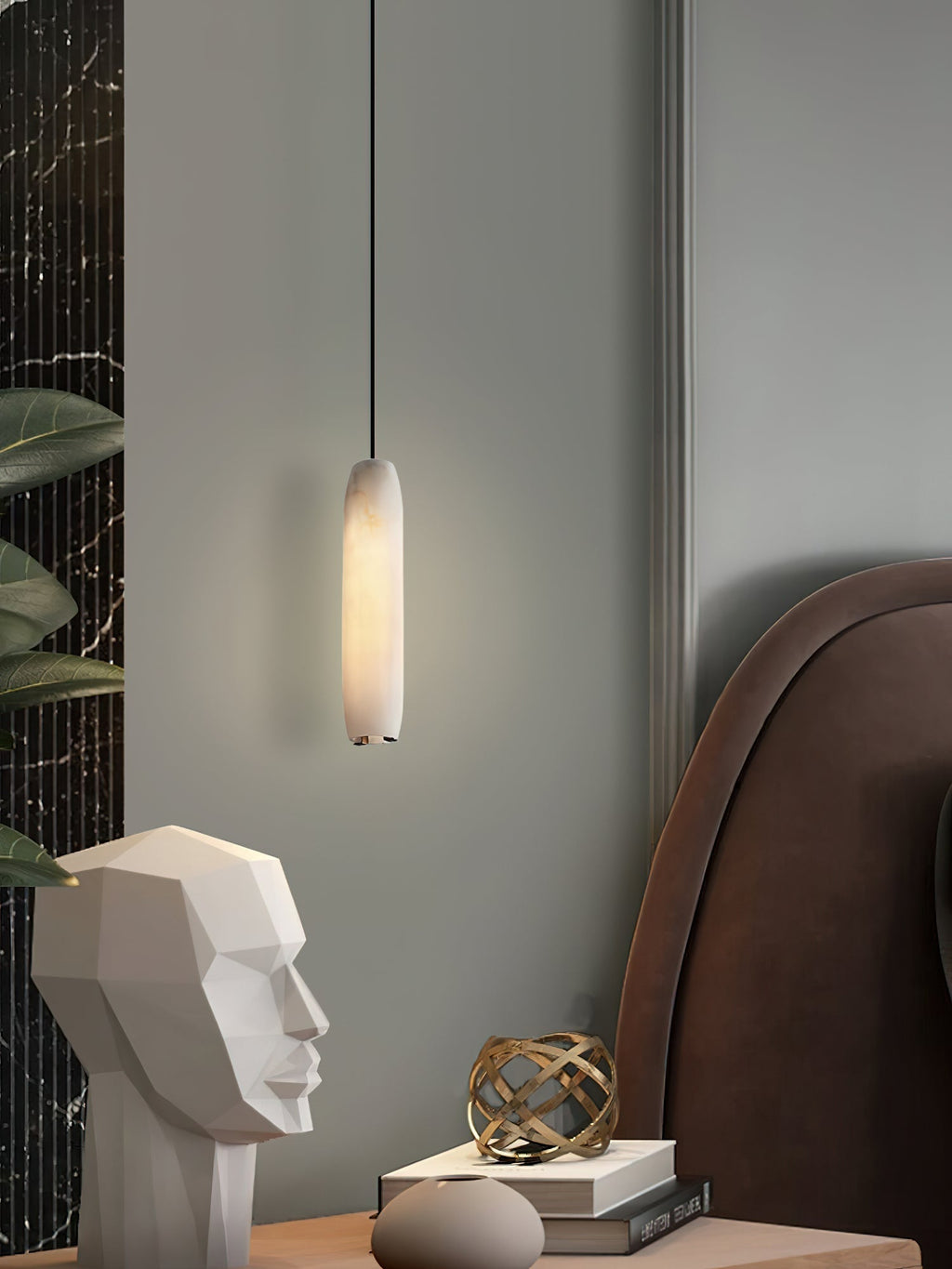Kvennuvye Flute Modern Minimalist Alabaster Pendant Light