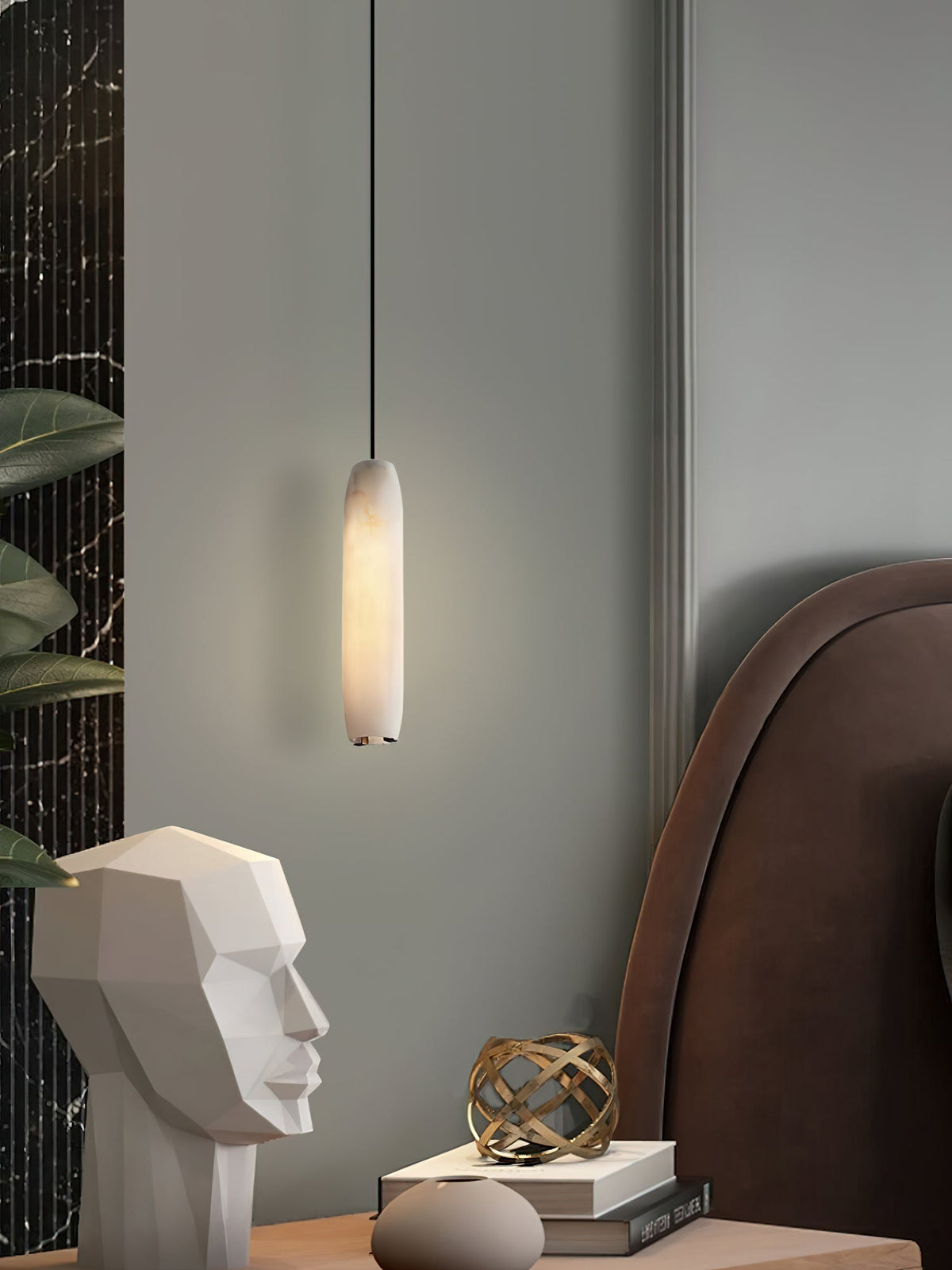 Kvennuvye Flute Modern Minimalist Alabaster Pendant Light