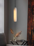 Alabaster Flute Pendant Light Brass Natural Stone E12 Dining Room Bedroom Hallway — 2.8 x 15 Inch