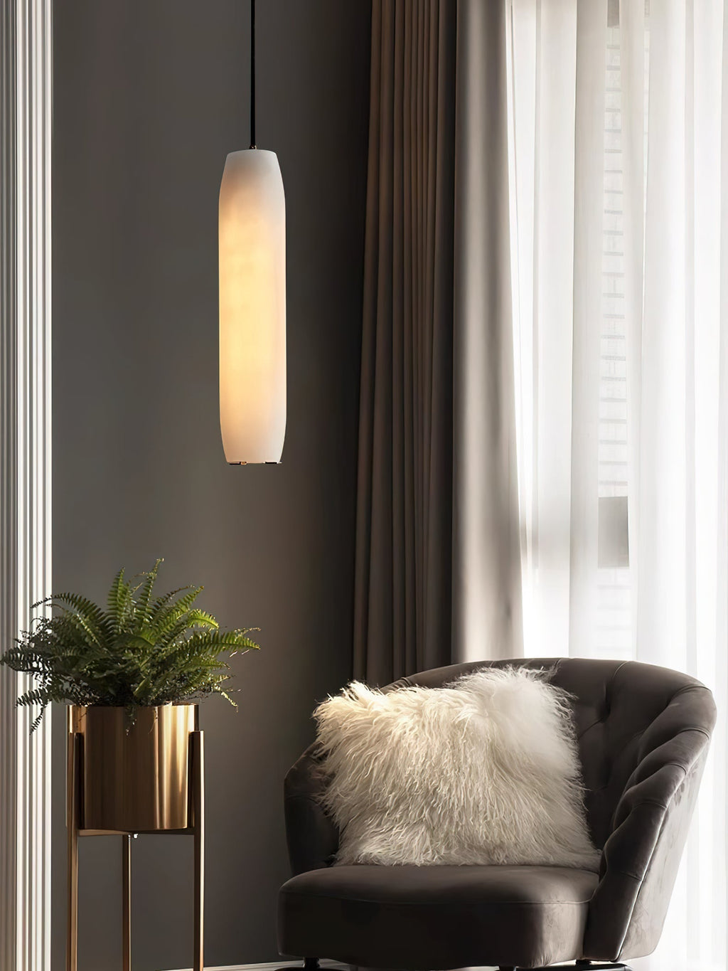 Kvennuvye Flute Modern Minimalist Alabaster Pendant Light